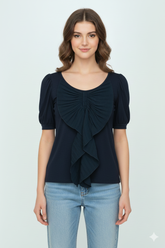 Women’s Black Ruffle Front Jersey Top